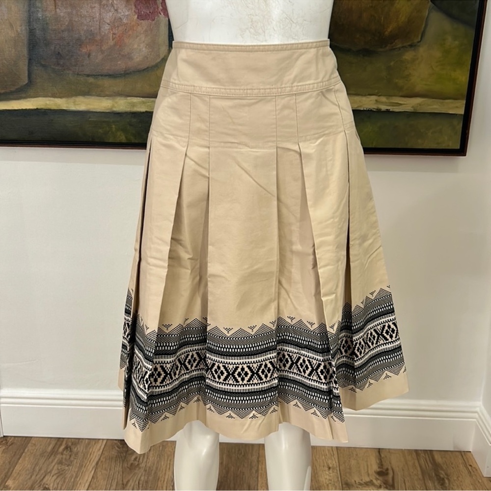 ANN TAYLOR LOFT Pleated Midi Skirt A-Line High-Waist 100% Cotton Size 2